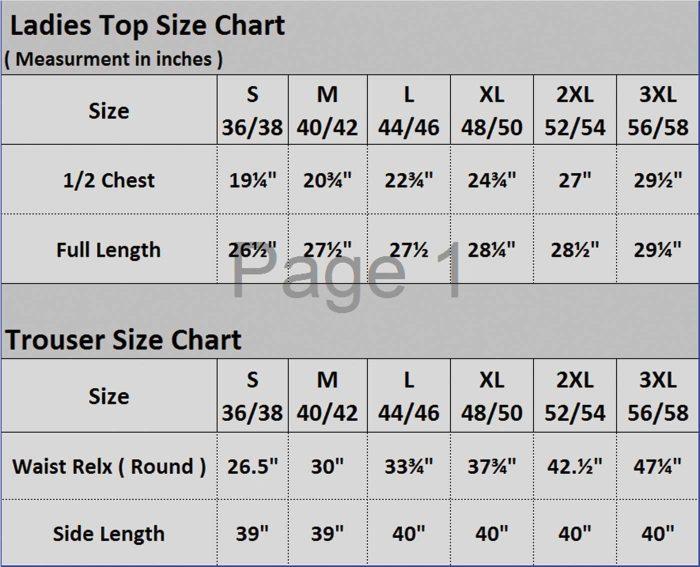 night wear sizechart