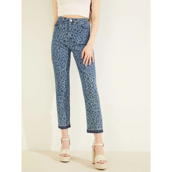 Guess Eco Leopard Crop Straight Girly High Rise Jeans