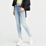 Guess Light Wash Side Stripe Low Skinny Ripped Jeans