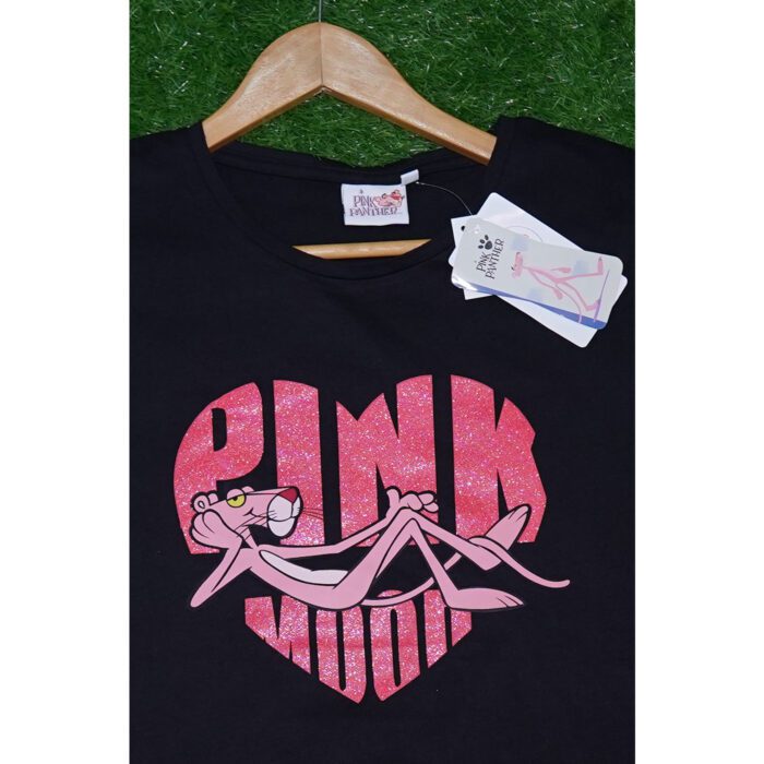 Pink Panther Shimer Logo Black T Shirt