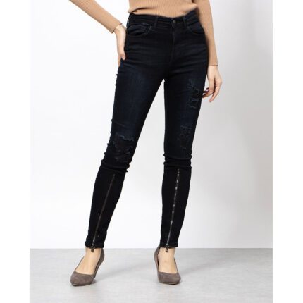 Guess Dark Wash Skinny High Rise Front Zip Ripped Jeans