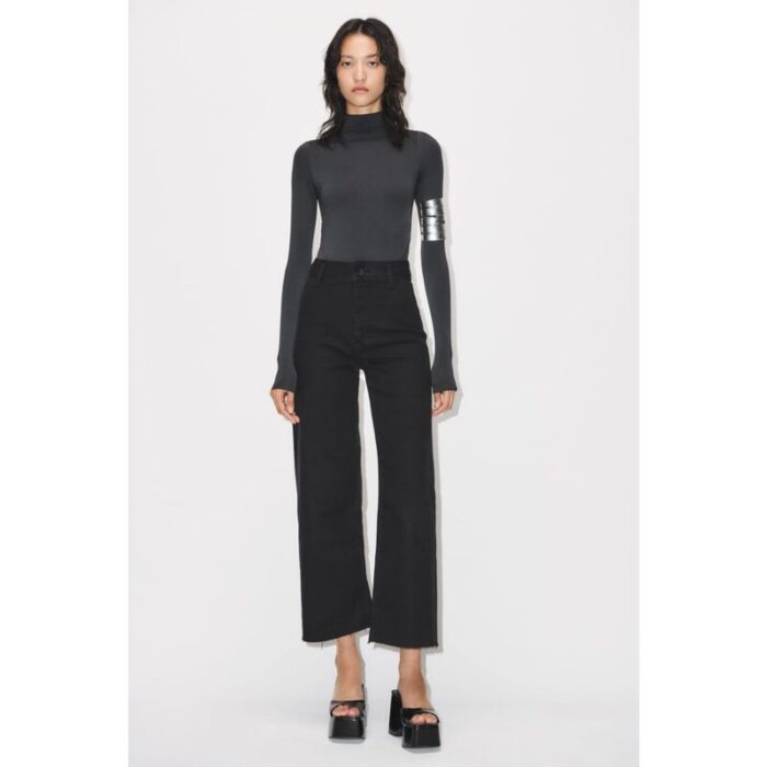 Zara Black Marine High Rise Wide Leg Crop Jeans