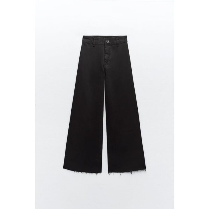 Zara Black Marine High Rise Wide Leg Crop Jeans