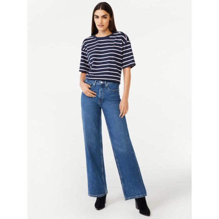 F.A Indigo Full High Rise Wide Leg Straight Jeans