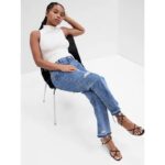 Gap High Rise Destructed Crop Straight Ripped Jeans