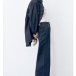 Zara Dark Wash High Rise Wide Leg Crop Hem Jeans