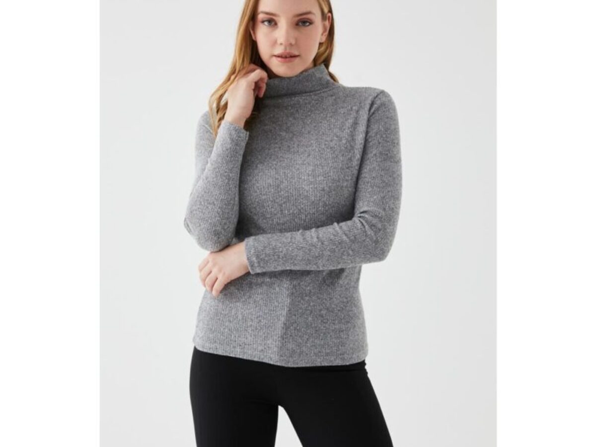Heather Grey Turtleneck Ribbed Sweater 