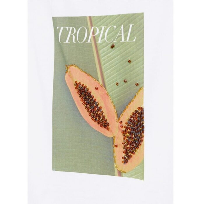 Mango Tropical White Printed T Shirt