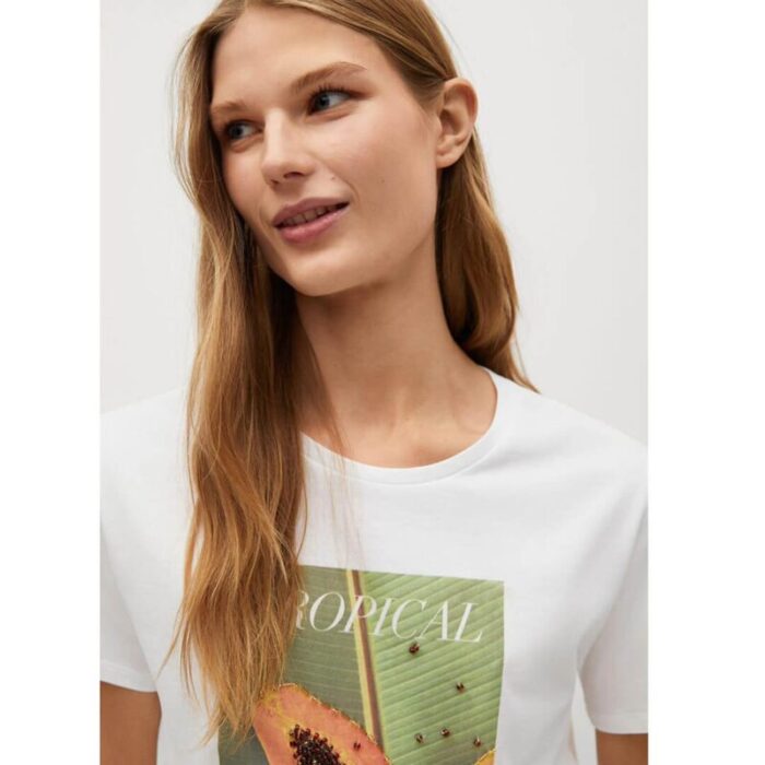 Mango Tropical White Printed T Shirt