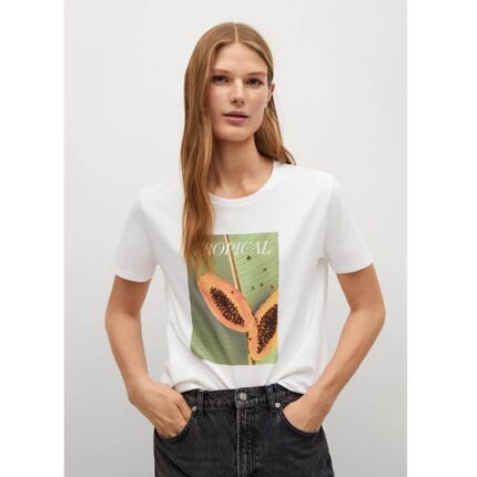 Mango Tropical White Printed T Shirt