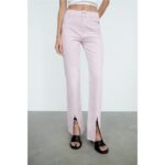 Zara Light Pink High Rise Flare Slit Hem Jeans