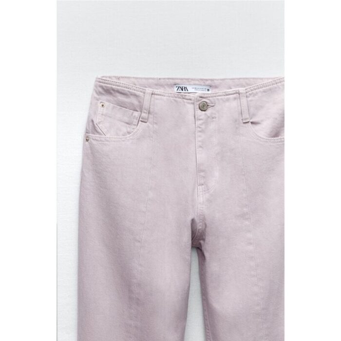 Zara Light Pink High Rise Flare Slit Hem Jeans