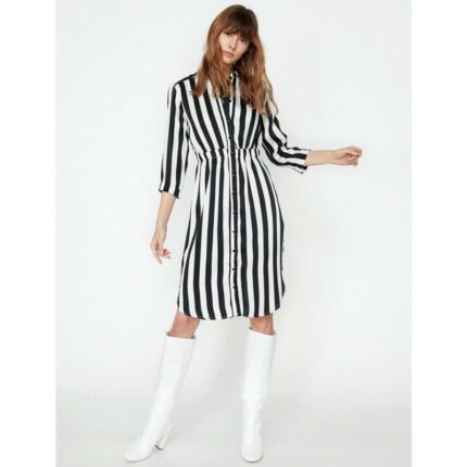 Koton Black White Stripe Short Dress