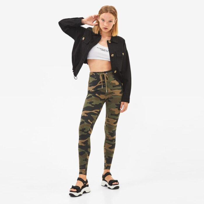 Bershka Dark Camouflage Plush Legging