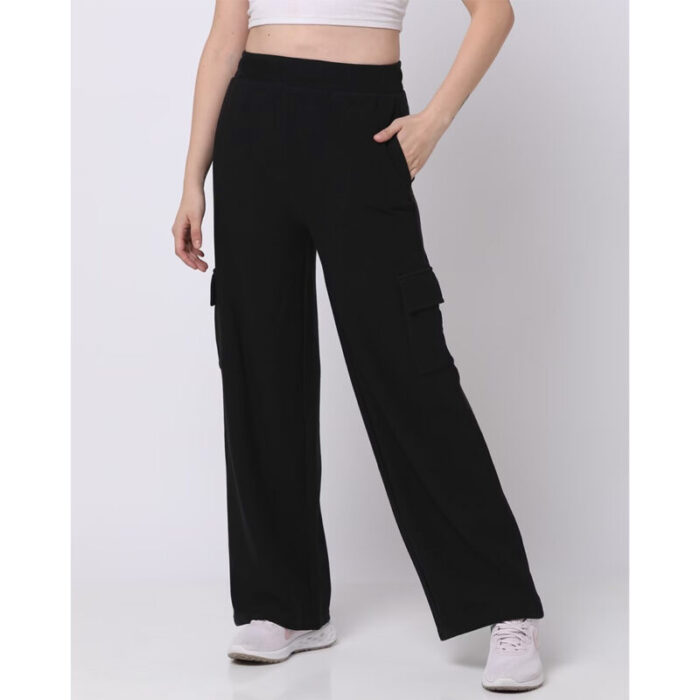 Bershka Black Cargo High Rise Wide Leg Trouser