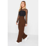 Bershka Chocolate Brown Cargo High Rise Wide Leg Trouser