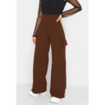 Bershka Chocolate Brown Cargo High Rise Wide Leg Trouser