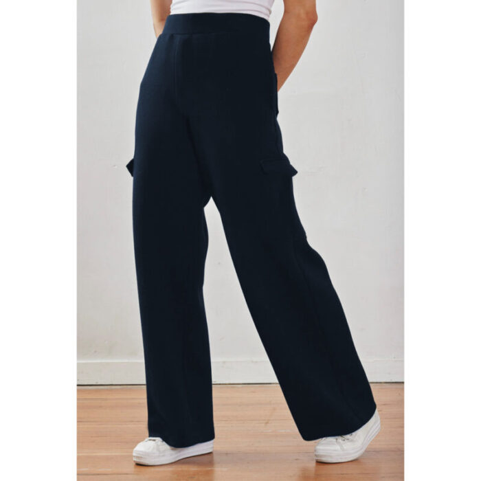 Bershka Navy Cargo High Rise Wide Leg Trouser