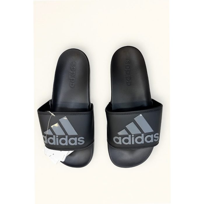 ADIDAS BLACK GREY PRINTED LOGO SLIDE - Image 1