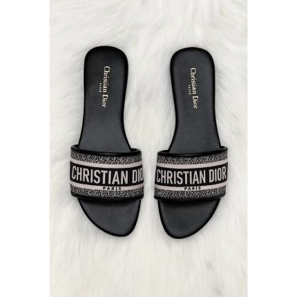 CHRISTIAN DIOR PARIS DWAY SLIDES – FULL BLACK PRINTED