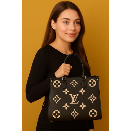 LV ONTHEGO MM TOTE BAG BLACK & BEIGE