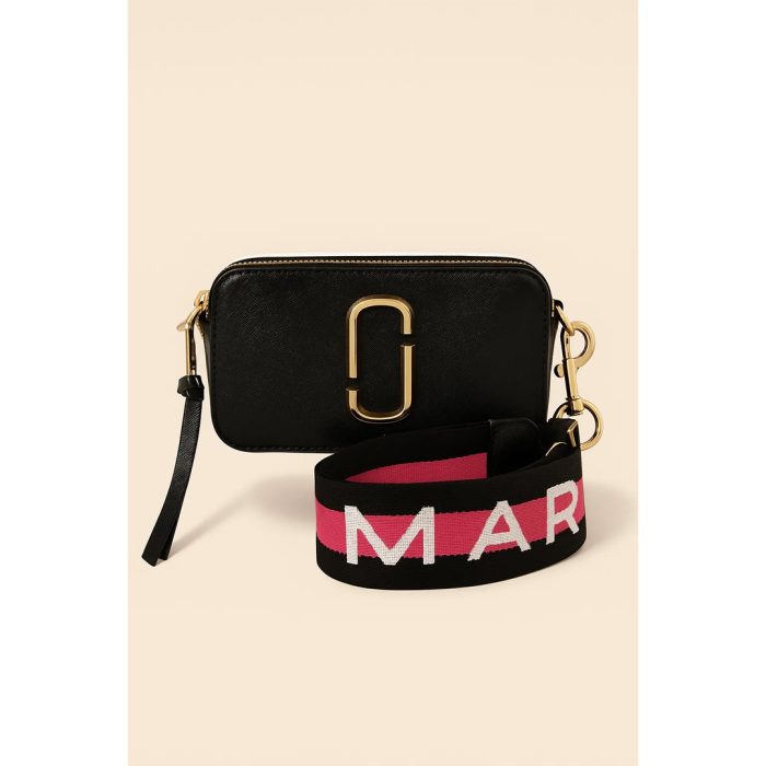 MARK JACOBS SNAPSHOT CAMERA BAG BLACK GOLD LOGO STRAP