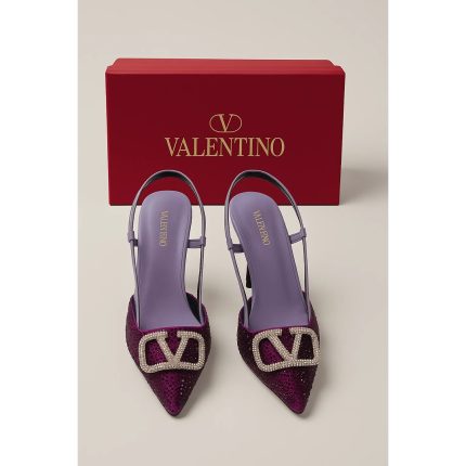 VALENTINO GARAVANI PURPLE CRYSTAL-EMBELLISHED VLOGO SLINGBACK HEELS
