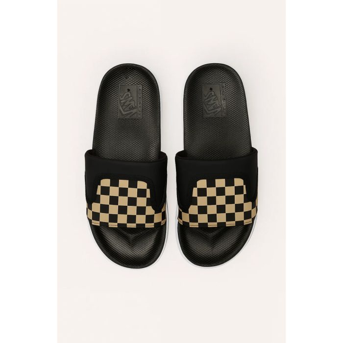 VANS OF THE WALL BLACK BEIGE CHECKER SLIDE - Image 1