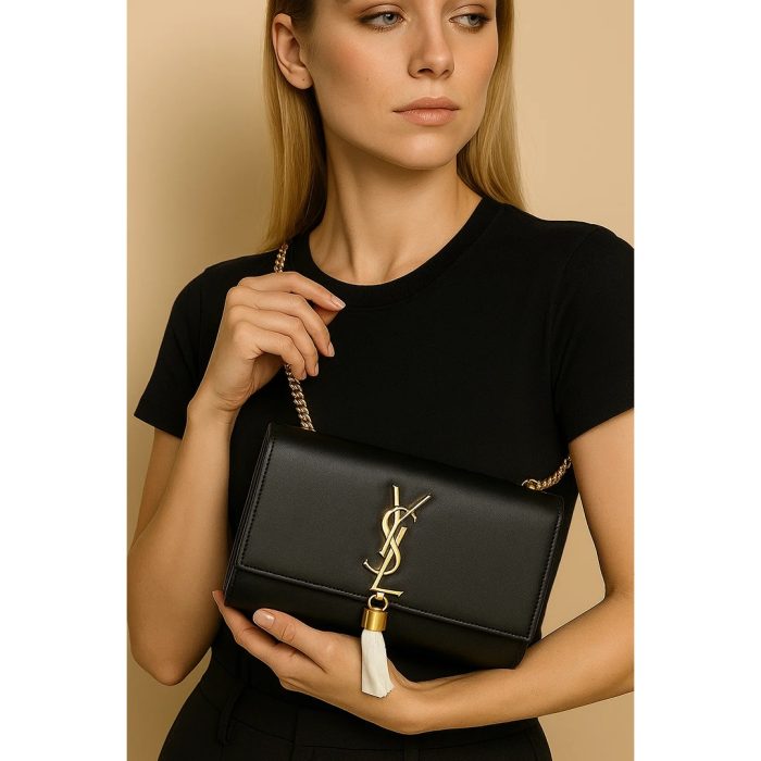 YSL KATE SAINT LAURENT BLACK CROSSBODY BAG WITH GOLDEN TUSSEL