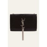 YSL KATE SAINT LAURENT BLACK CROCODILE EMBOSSED SILVER TUSSEL