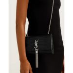 YSL KATE SAINT LAURENT BLACK CROCODILE EMBOSSED SILVER TUSSEL