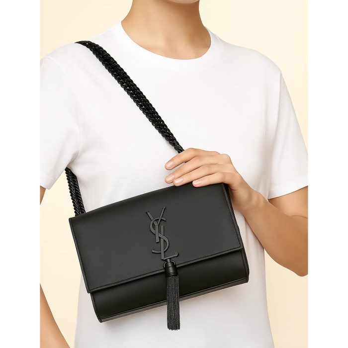 YSL KATE SAINT LAURENT ALL BLACK CROSS BODY BAG BLACK TUSSEL
