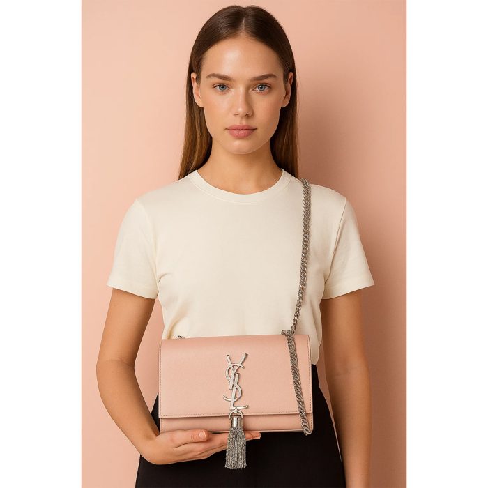 YSL KATE SAINT LAURENT PINK CROSS BODY BAG SILVER TUSSEL