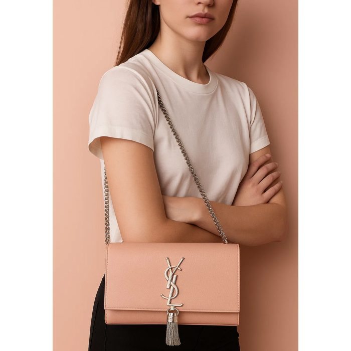 YSL KATE SAINT LAURENT PINK CROSS BODY BAG SILVER TUSSEL