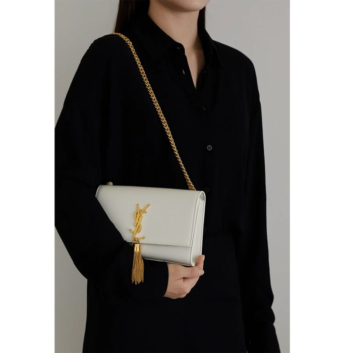 YSL KATE SAINT LAURENT WHITE CROSS BODY BAG GOLDEN TUSSEL