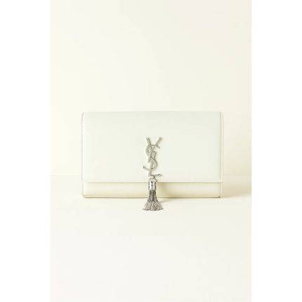 YSL KATE SAINT LAURENT WHITE CROSS BODY BAG SILVER TUSSEL