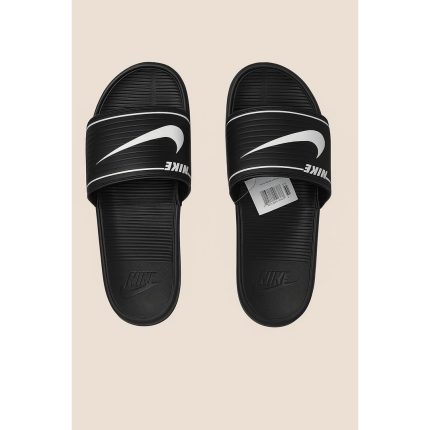NIKE ALL BLACK WHITE TICK SLIDE V2 WITH BOX