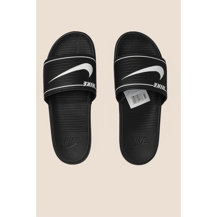 NIKE ALL BLACK WHITE TICK SLIDE V2 WITH BOX