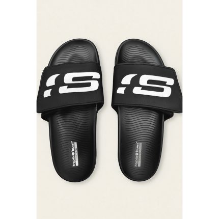 SKECHERS ALL BLACK HYPER BURST SLIDE WITH BOX