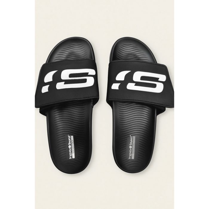 SKECHERS ALL BLACK HYPER BURST SLIDE WITH BOX