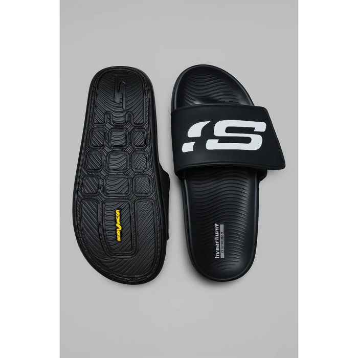 SKECHERS ALL BLACK HYPER BURST SLIDE WITH BOX