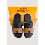 HERMÈS IZMIR TWO TONE BLACK BROWN SLIDE MEN