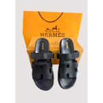 HERMÈS IZMIR BLACK PRINTED SLIDE MEN D1