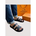 HERMÈS IZMIR BLACK PRINTED SLIDE MEN D1