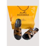 HERMÈS IZMIR BLACK-BROWN PRINTED SLIDE MEN