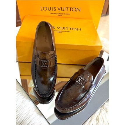 LOUIS VUITTON BROWN EMBOSSED LOGO FORMAL SHOES MEN
