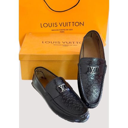 LOUIS VUITTON BLACK EMBOSSED LOGO FORMAL SHOES MEN