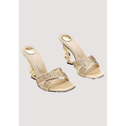 YSL BEIGE OPYUM CRYSTAL CROSS STRAP HEEL