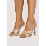 YSL BEIGE OPYUM CRYSTAL CROSS STRAP HEEL