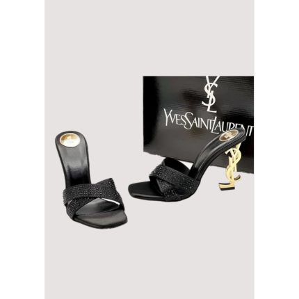 YSL BLACK OPYUM CRYSTAL CROSS STRAP HEEL
